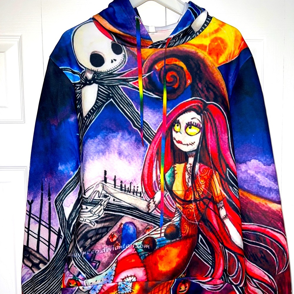 Nightmare before Christmas Jack & Sally All over print adult M hooded sweatshirt